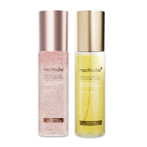 medicube Jelly Mist Serum Duo: Pink PDRN Collagen and Kojic Acid Turmeric Gold Jelly Mist | Mix & Match Hydration, Calming & Radiance Care