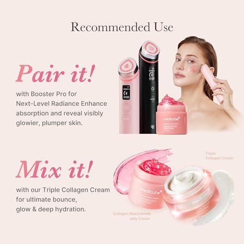 medicube Booster Glow Duo for Poreless Radiance: Age-R Booster Pro (Black) and Collagen Jelly Cream 50ml | Gifts for Women, Skin Care Set