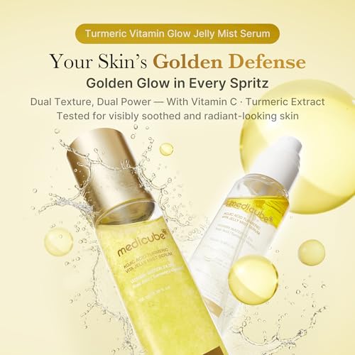 medicube Jelly Mist Serum Duo: Pink PDRN Collagen and Kojic Acid Turmeric Gold Jelly Mist | Mix & Match Hydration, Calming & Radiance Care