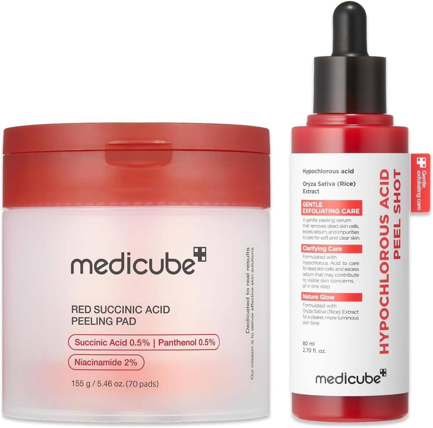 medicube Peel & Swipe Duo: Hypochlorous Acid Rice Peel Shot and Red Succinic Pad for Smooth, Clear Skin | Gentle Exofoliating Duo, Korean Skincare Set
