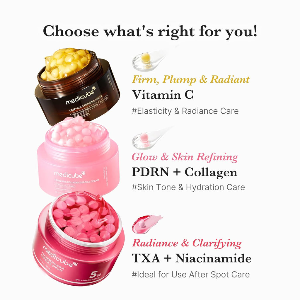 medicube Capsule Cream Trio: TXA + Niacinamide, Deep Vitamin C, and Salmon DNA PDRN Capsule Cream | Hydrating, Clarifying Korean Skincare Set for Glowy, Firm, and Balanced Skin Tone