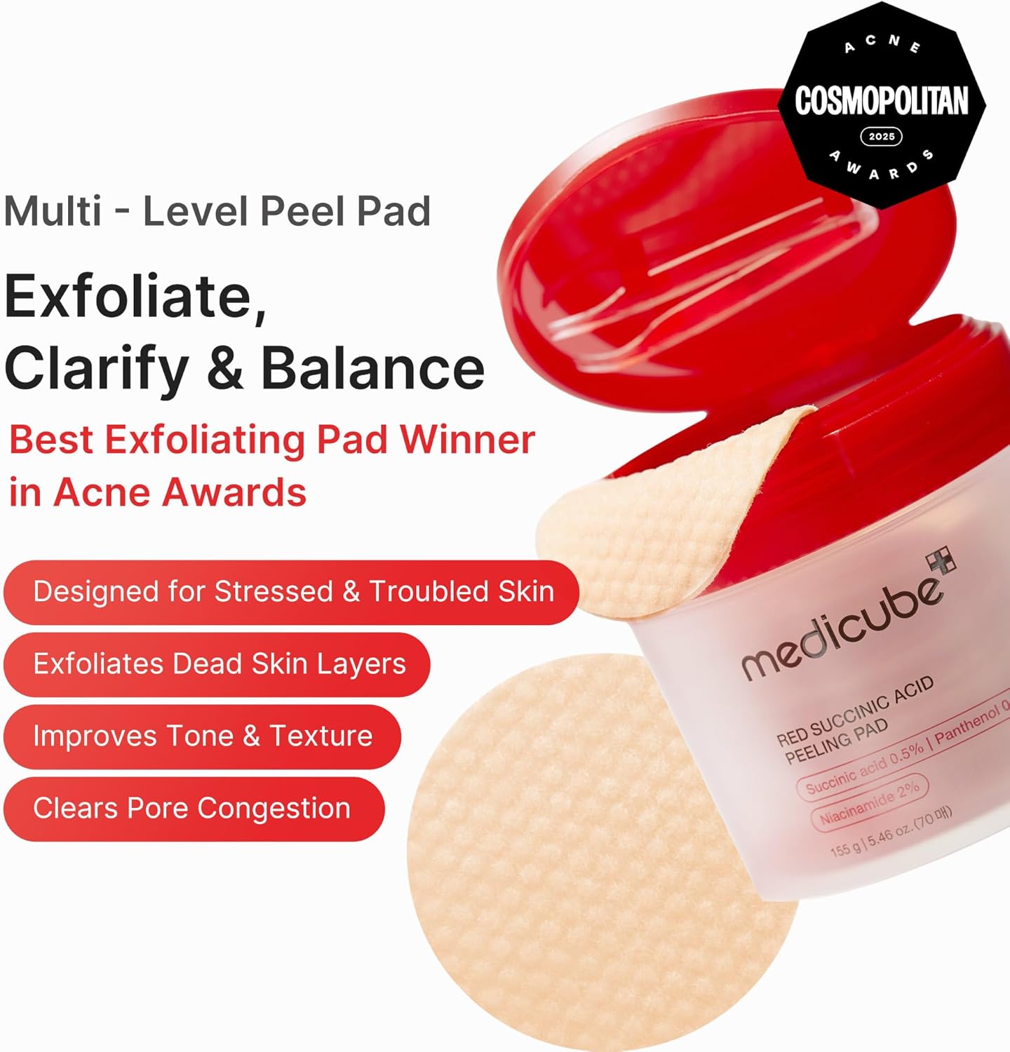 medicube Peel & Swipe Duo: Hypochlorous Acid Rice Peel Shot and Red Succinic Pad for Smooth, Clear Skin | Gentle Exofoliating Duo, Korean Skincare Set